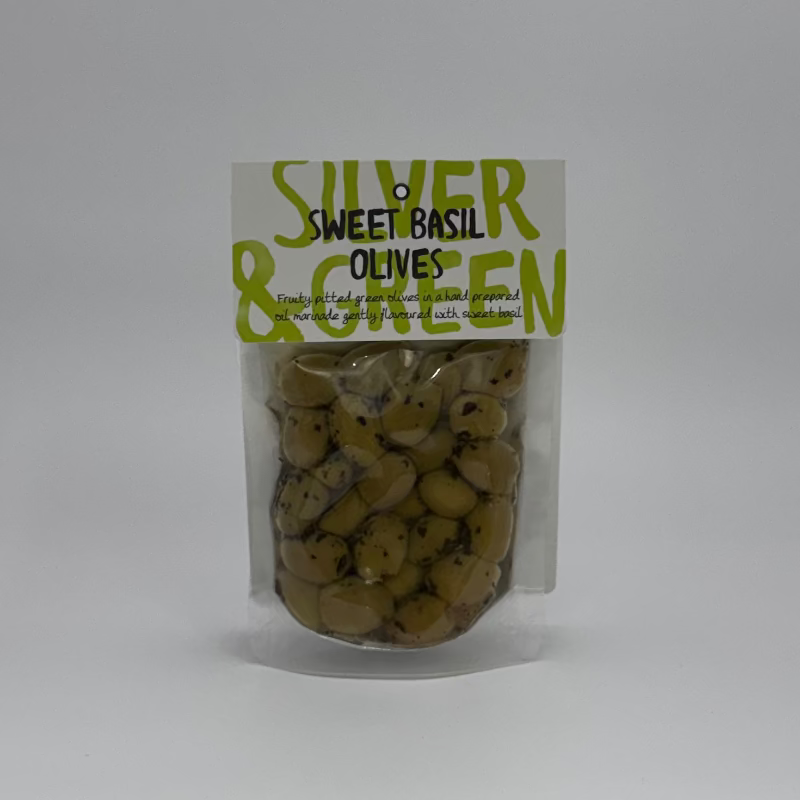 Silver & Green Sweet Basil Olives