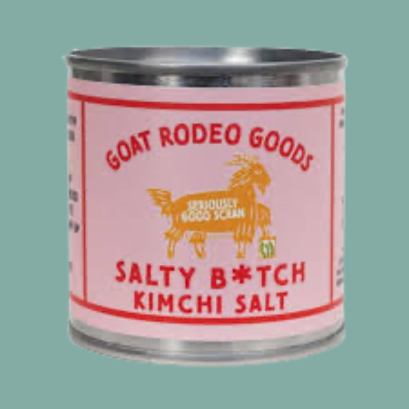 Can of Goat Rodeo Goods Salty B*tch Kimchi Salt on a teal background