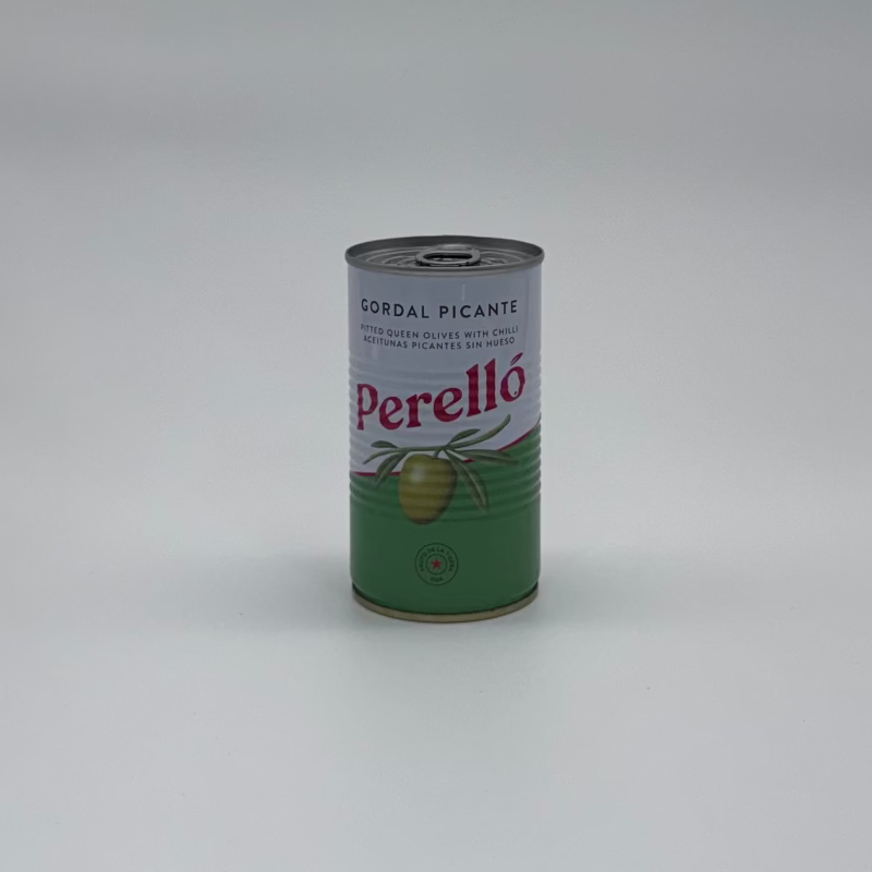 Perello Olive can with a label on a white background