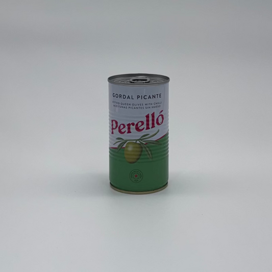 Perello Olive can with a label on a white background